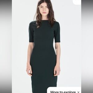 Zara Dark Green Midi Dress small high neck